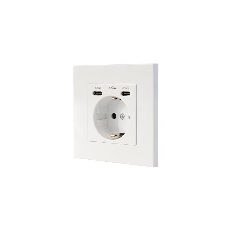 Rosace de prise murale encastrée Nanocable type Schuko - 2 ports USB-C PD - 3,4 A - Blanche