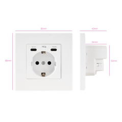 Rosace de prise murale encastrée Nanocable type Schuko - 2 ports USB-C PD - 3,4 A - Blanche
