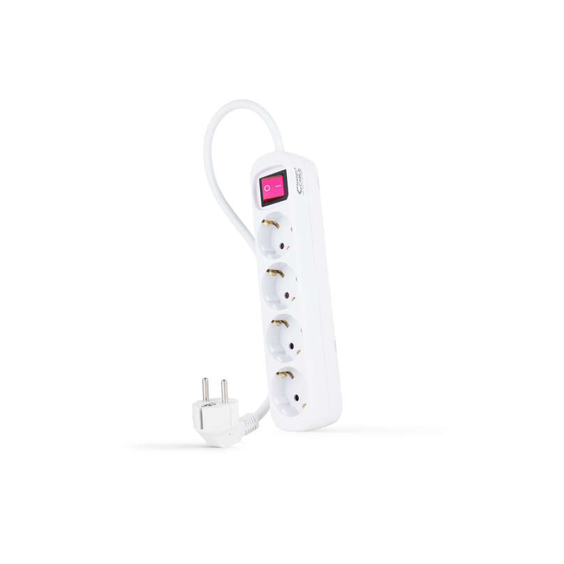 Reglette Nanocable avec 4 prises - câble de 1,40 m - interrupteur marche/arrêt - couleur blanche