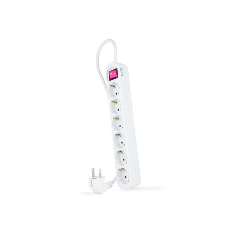 Réglette Nanocable avec 6 prises - Câble de 1,40 m - Interrupteur marche/arrêt - Couleur blanche