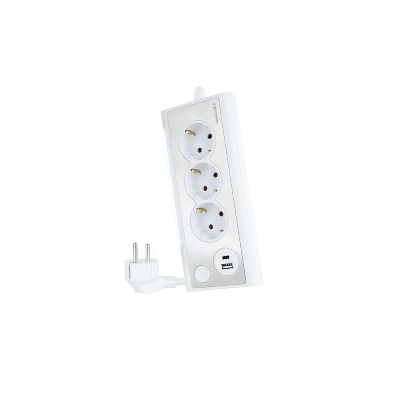 Multiprise de bureau Nanocable avec 3x Shuckos, 1x USB-C et 1x USB-A - Éclairage LED avec interrupteur - Câble de 1,50 m