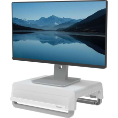 Fellowes Support de moniteur avec 3 réglages de hauteur – Idéal pour le travail hybride – Canal pour appareils chargés – Matéria