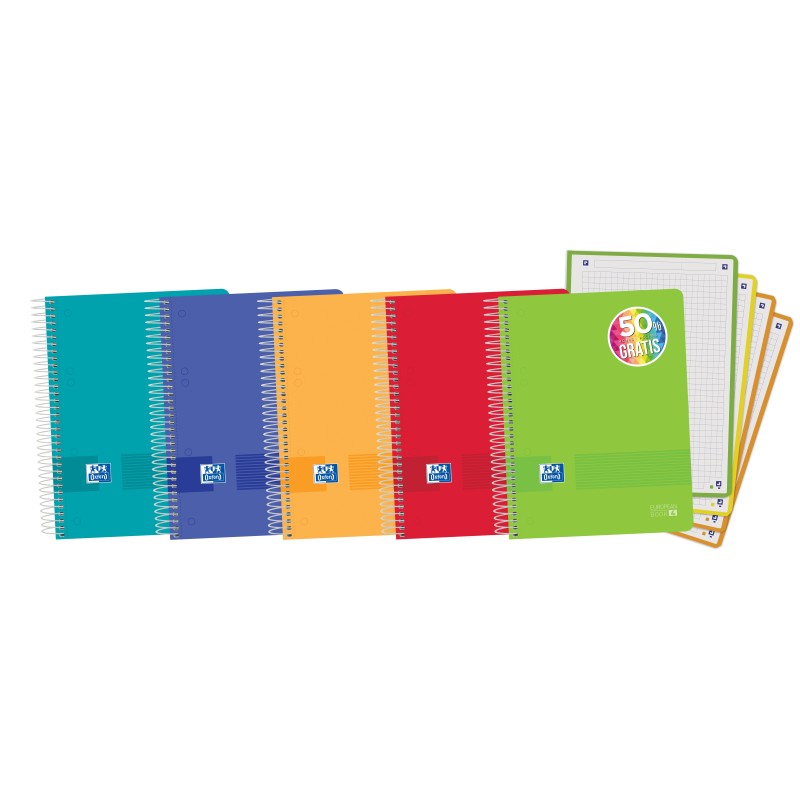 LOT de 5 Oxford Live & Go Europeanbook A5+ - Couverture plastique - 120 feuilles - Couleurs assorties