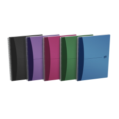 LOT de 5 Oxford Office Urban Mix Carnet à spirale A4 – Couverture en plastique robuste – 90 feuilles carrées de 5 x 5 – Couleurs