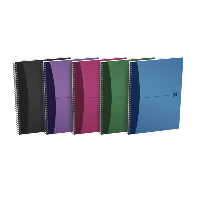 LOT de 5 Oxford Office Urban Mix Carnet à spirale A4 – Couverture en plastique robuste – 90 feuilles carrées de 5 x 5 – Couleurs