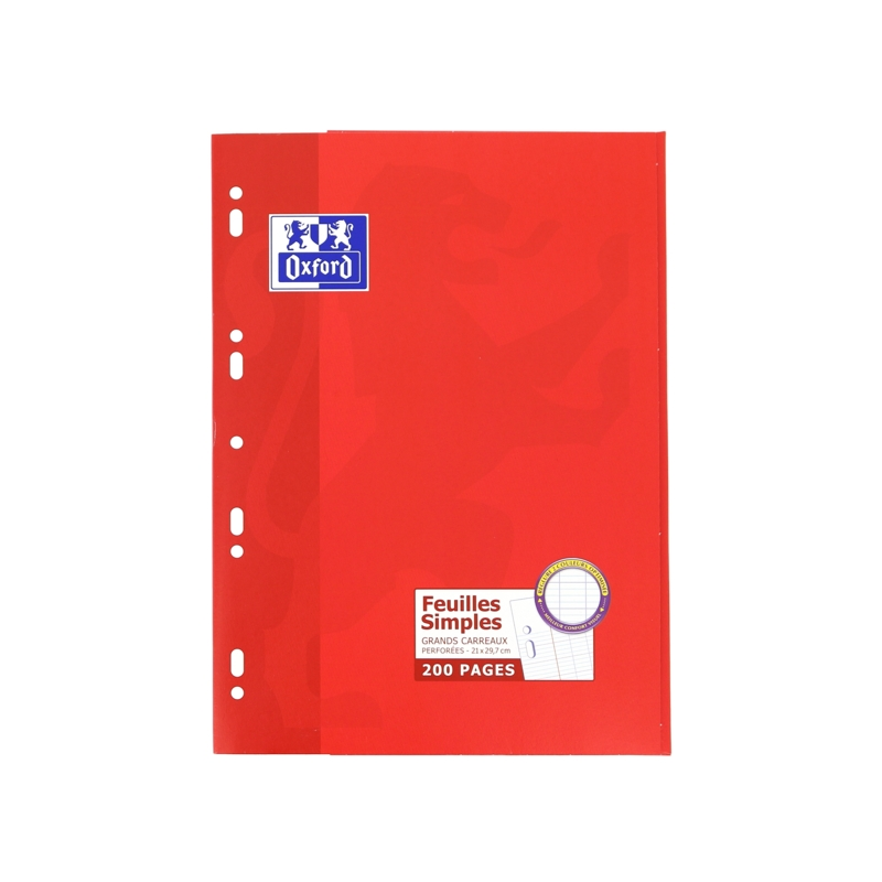 LOT de 5 Recharge Oxford A4 100 feuilles Seyes avec marge - Papier de haute qualité - Grille Seyes pour une écriture ordonnée -