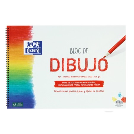 ✅ LOT de 5 Bloc à spirales pour dessins Oxford School A3+ - Couverture souple/Dos rigide - 20 feuilles 130gr un en stock