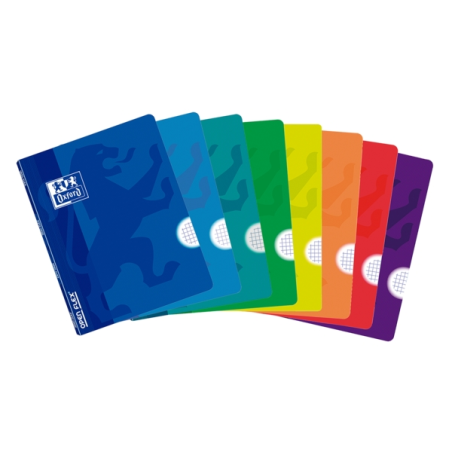 LOT de 10 Oxford School Carnet agrafé Openflex A4 - Couverture plastique robuste - 48 feuilles avec grille 5x5 - 2 marges - Coul