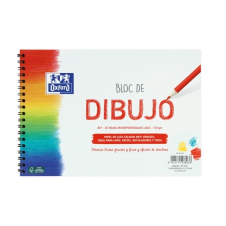 ✅ LOT de 5 Oxford School Dessin Bloc à Dessin Spirale A5+ - Couverture Souple/Couverture Arrière Rigide - 20 F en stock