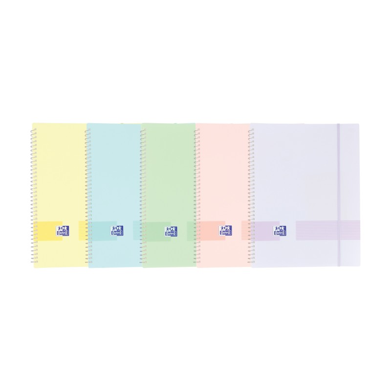 LOT de 10 Chemise à pochettes A4 Oxford Live & Go - Couverture plastique opaque - Spirale 40 pochettes - Couleur pastel