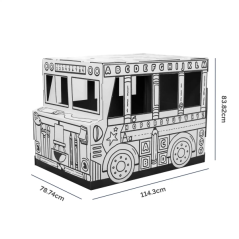 Fellowes Bus Escolar XL para Pintar - Carton Corrugado FSC - Puertas y Ventanas Interactivas - Bordes Redondeados - Montaje sin
