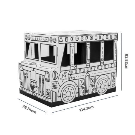 Fellowes Bus Escolar XL para Pintar - Carton Corrugado FSC - Puertas y Ventanas Interactivas - Bordes Redondeados - Montaje sin