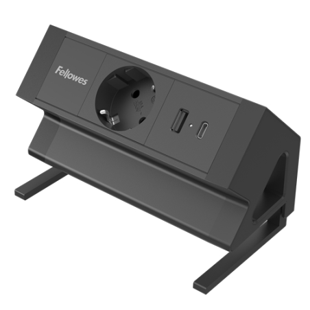 Fellowes Regleta de Sobremesa de 1 Toma - USB-A - USB-C - Cable 2m - Abrazadera para Escritorios de 10 a 45mm - 8.75x15.44x9.7cm