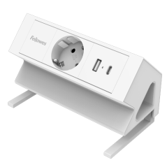 Fellowes Regleta de Sobremesa de 1 Toma - USB-A - USB-C - Cable 2m - Abrazadera para Escritorios de 10 a 45mm - 15.44x9.7x8.75cm