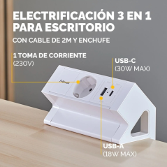 Fellowes Regleta de Sobremesa de 1 Toma - USB-A - USB-C - Cable 2m - Abrazadera para Escritorios de 10 a 45mm - 15.44x9.7x8.75cm