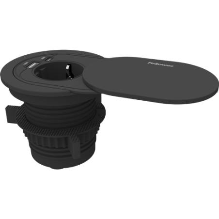 Fellowes Toma Electrica Empotrada para Orificios Pasacables de 60 y 80mm - Schuko - USB-C - Cable 2m - Tapa Protectora Deslizant