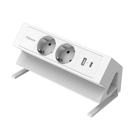 Fellowes Regleta de Sobremesa de 2 Tomas - USB-A - USB-C - Cable 2m - Abrazadera para Escritorios de 10 a 45mm - 19.64x9.7x8.75c