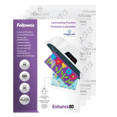 Fellowes Imagelast Pack de 500 Fundas para Plastificar - Formato A4 - Efecto Brillo - 80 micras - Flechas Indicadoras de Direcci