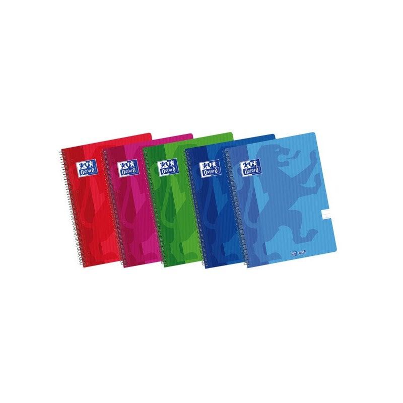 LOT de 5 Oxford School Classic A4+ Couverture Plastique - Europeanbook Spiralflex - 1 Ligne - 2M 50 Feuilles - Couleurs