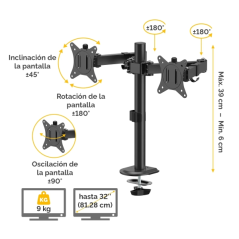 Fellowes Everyday Soporte de Mesa con Brazos Articulados para 2 Monitores hasta 32" y 9kg - Fijacion con Abrazadera o Tornillos