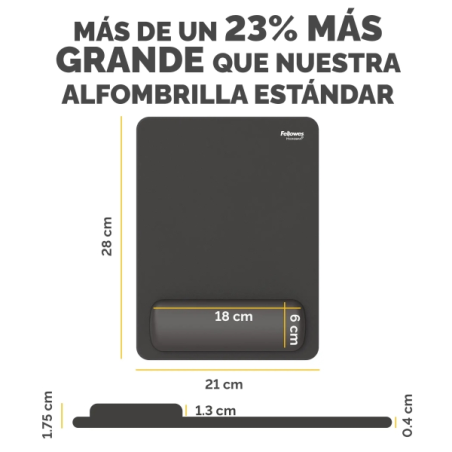 Fellowes Breyta Alfombrilla con Reposamuñecas XL - Revestimiento Antipolvo - Proteccion Antimicrobiana - Tacto Suave - Fabricado