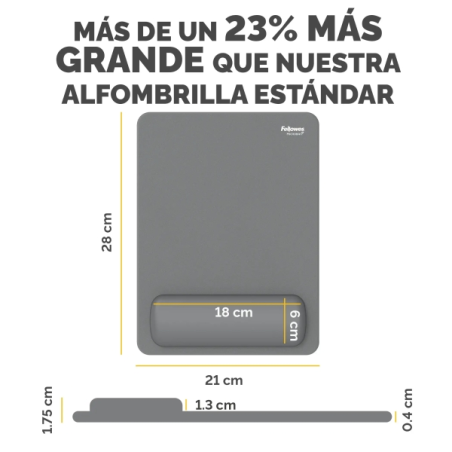 Fellowes Breyta Alfombrilla con Reposamuñecas XL - Revestimiento Antipolvo - Proteccion Antimicrobiana - Tacto Suave - Fabricado