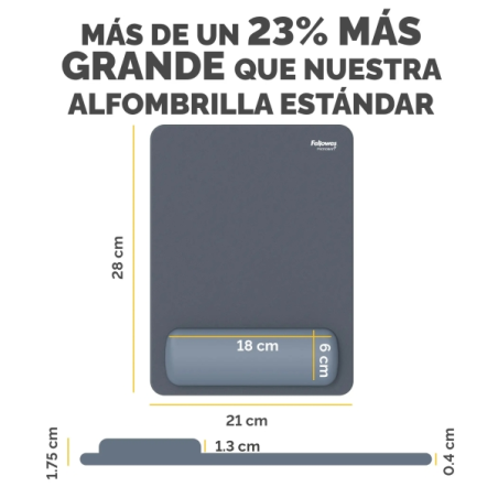 Fellowes Breyta Alfombrilla con Reposamuñecas XL - Revestimiento Antipolvo - Proteccion Antimicrobiana - Tacto Suave - Fabricado