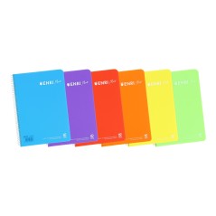 ✅ LOT de 5 Enri Plus 4ème Cahier à Spirale 3x3 - Couverture Plastique - 80 Feuilles 90gr - Marge - Couleurs As en stock