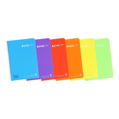 ✅ LOT de 5 Cahier à spirales Enri Plus Fº 3x3 - Couverture plastique - 80 feuilles 90gr - Marge - Couleurs ass en stock