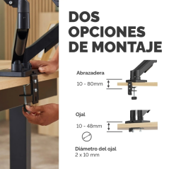 Fellowes Everyday Plus Soporte de Mesa con Brazos para 2 Monitores hasta 32" y 9kg - Muelle a Gas - Fijacion con Abrazadera o To