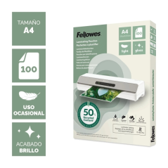 Fellowes Pack de 100 Fundas para Plastificar - Formato A4 - 80 micras - Efecto Brillo - Fabricado con 50% Material Reciclado - T