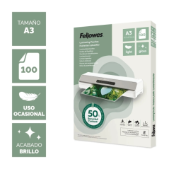 Fellowes Pack de 100 Fundas para Plastificar - Formato A3 - 80 micras - Efecto Brillo - Fabricado con 50% Material Reciclado - T