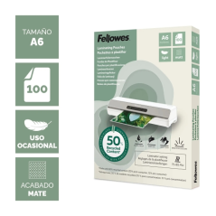 Fellowes Pack de 100 Fundas para Plastificar - Formato A6 - 80 micras - Efecto Mate - Fabricado con 50% Material Reciclado - Tra