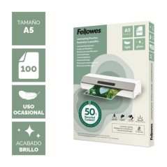 Fellowes Pack de 100 Fundas para Plastificar - Formato A5 - 80 micras - Efecto Brillo - Fabricado con 50% Material Reciclado - T