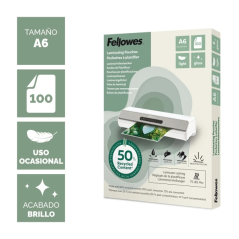 Fellowes Pack de 100 Fundas para Plastificar - Formato A6 - 80 micras - Efecto Brillo - Fabricado con 50% Material Reciclado - T