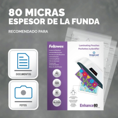 Fellowes Imagelast Pack de 500 Fundas para Plastificar - Formato A3 - Efecto Brillo - 80 micras - Flechas Indicadoras de Direcci