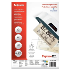 Fellowes Imagelast Pack de 500 Fundas para Plastificar - Formato A3 - Efecto Brillo - 125 micras - Flechas Indicadoras de Direcc