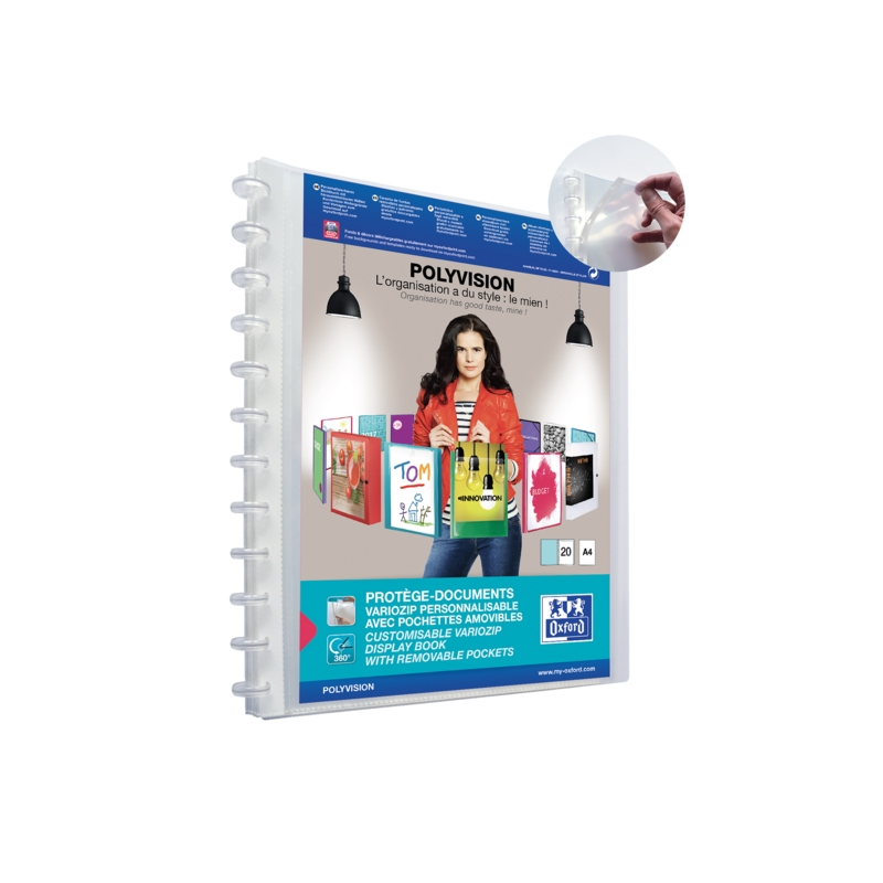 LOT de 10 Chemise Oxford Polyvision Variozip A4+ à pochettes amovibles - Couverture plastique personnalisable - 20 pochettes tra