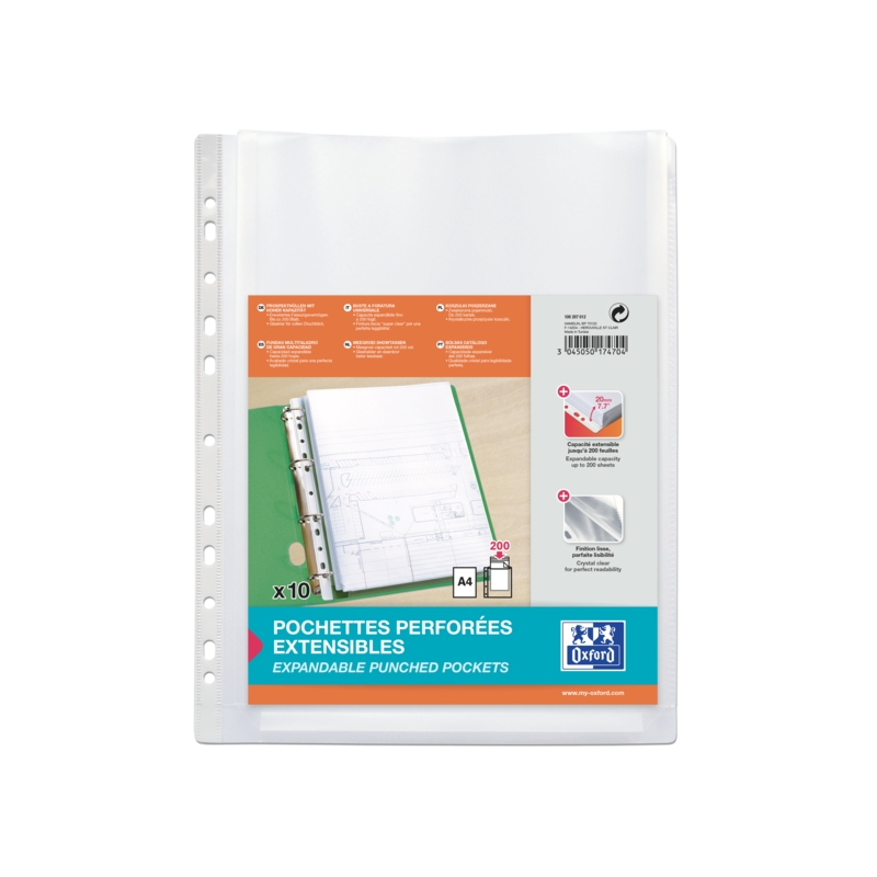 LOT de 5 Couvertures multi-trous grande capacité Oxford A4 - Gousset Polypropylène 200µ - Finition Verre