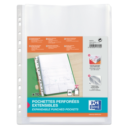 LOT de 5 Couvertures multi-trous grande capacité Oxford A4 - Gousset Polypropylène 200µ - Finition Verre