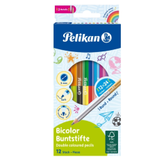 Pelikan Lot de 12 crayons bicolores - Ronds - Mine incassable de 2,9 mm - Lavables - Couleurs assorties
