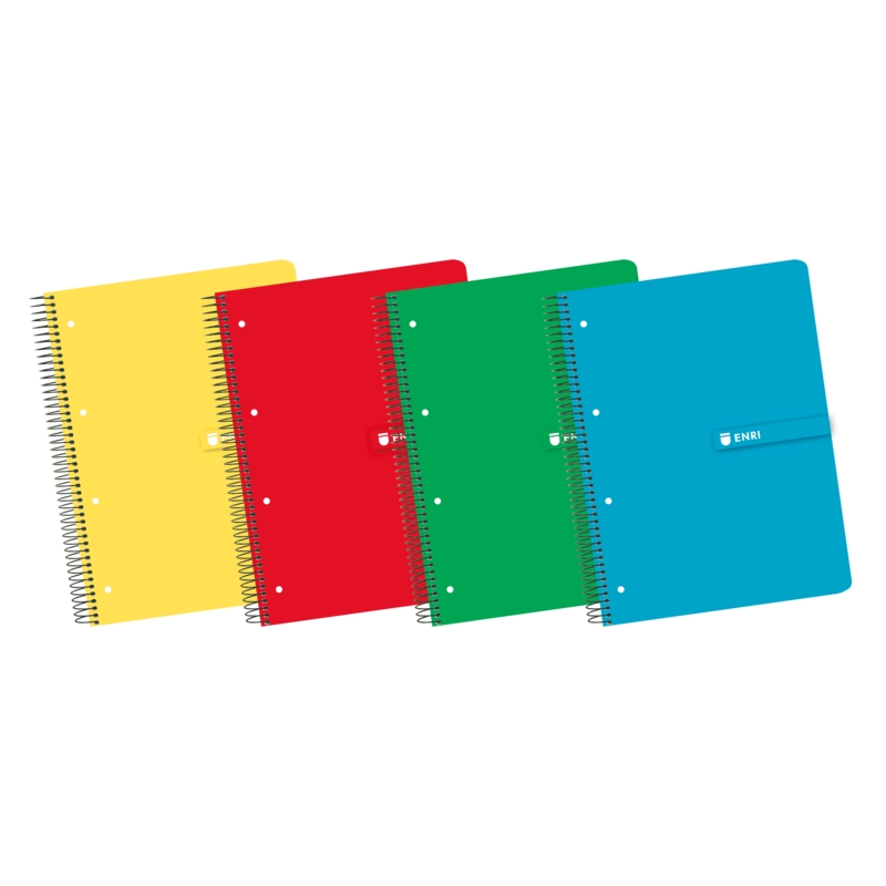 LOT de 5 Enri A4+ Europeanbook - Couverture Rigide - Spirale - 80 Feuilles - Grille 5x5 - Couleurs Assorties