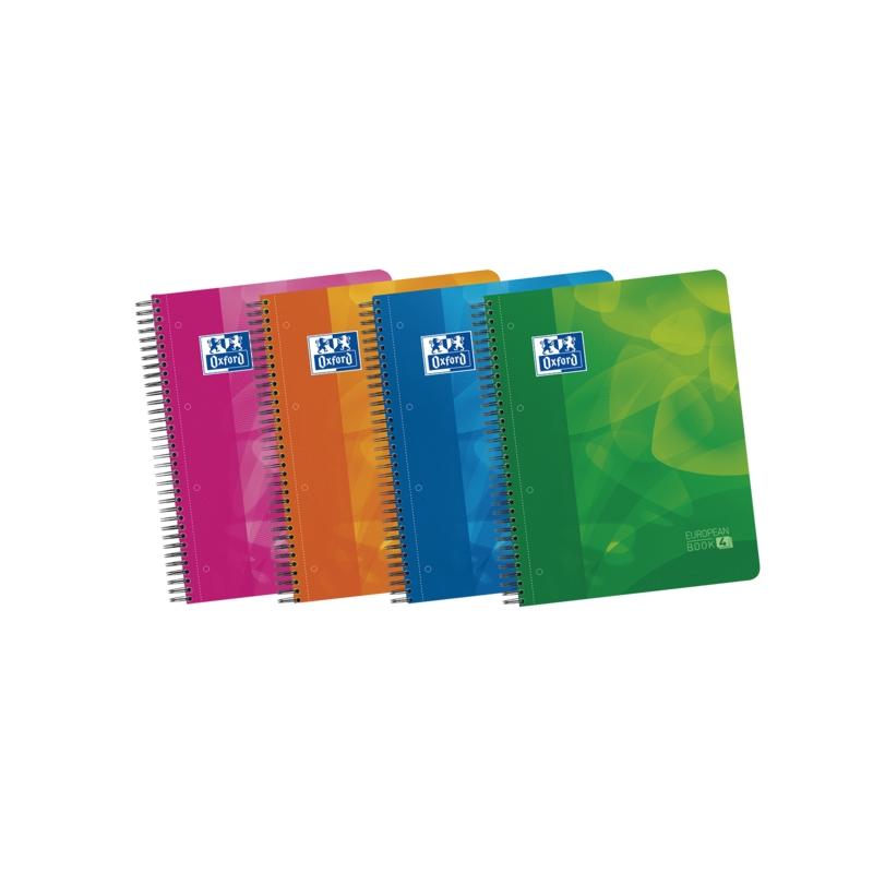 LOT de 5 Oxford School Lagoon A4+ Europeanbook 4 - Couverture en plastique robuste - 120 feuilles avec intercalaires - 50 % de f