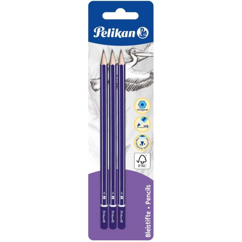 Pelikan lot de 3 crayons HB hexagonaux gris