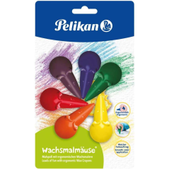 Pelikan Mouse Crayons BL6 - Forme Ergonomique - Ne tache pas - Couleurs Assorties