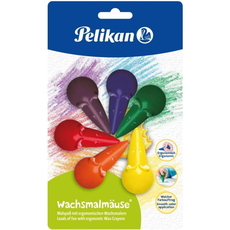 Pelikan Mouse Crayons BL6 - Forme Ergonomique - Ne tache pas - Couleurs Assorties