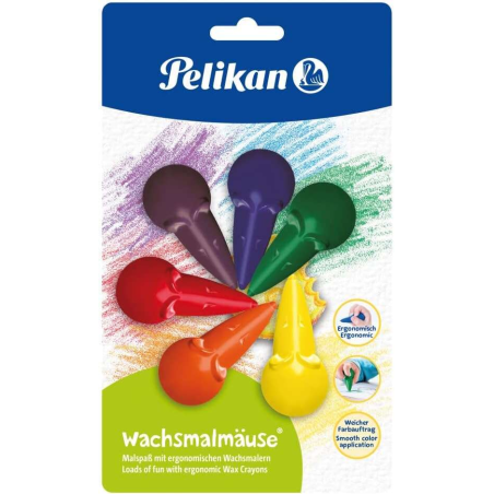 Pelikan Mouse Crayons BL6 - Forme Ergonomique - Ne tache pas - Couleurs Assorties