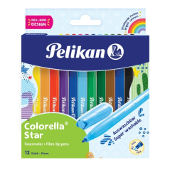 Lot de 12 feutres de couleur Pelikan Colorella Star - Pointe fine - Encre lavable - Prise en main ergonomique - Couleurs vives a