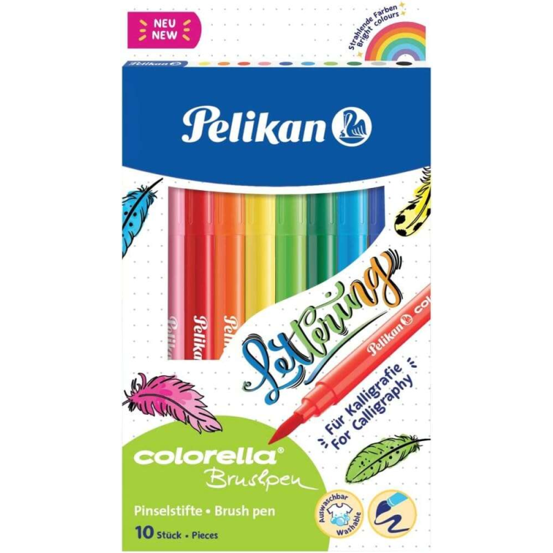 Pelikan Boîte de 10 marqueurs Brushpen - Pointe pinceau - Lavable
