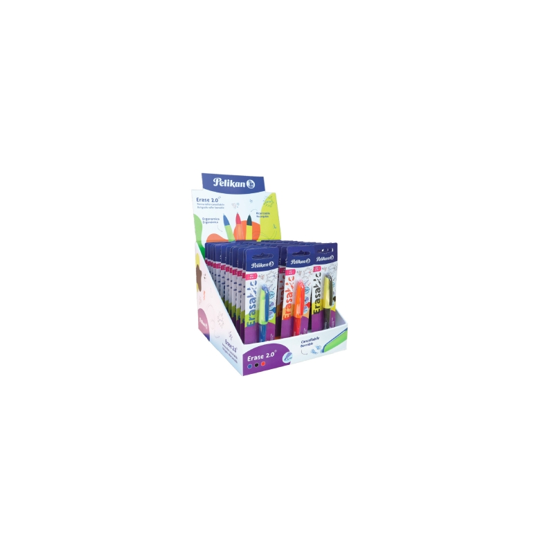 Présentoir Pelikan Erase2.0 avec 96 stylos effaçables - 60 blisters de stylos - 36 blisters avec 2 recharges - Couleurs assortie